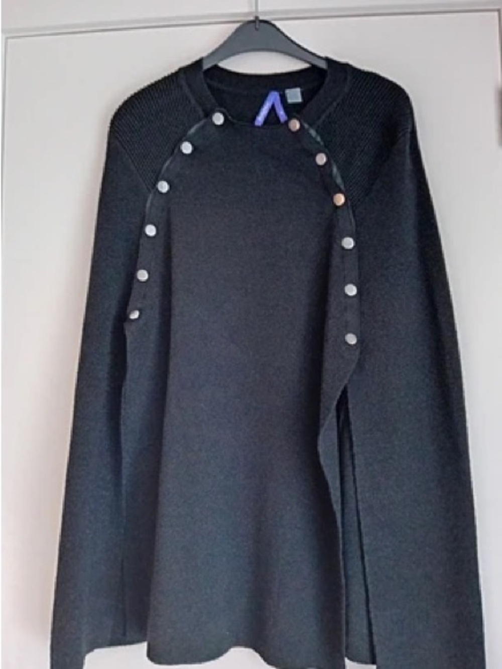 Seraphine Black Snap-Button Cape Maternity Popper Cape Sweater
